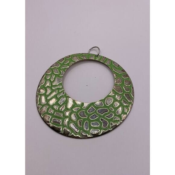 Green & Silver Textured Circular Metal Pendant - Picture 1 of 4